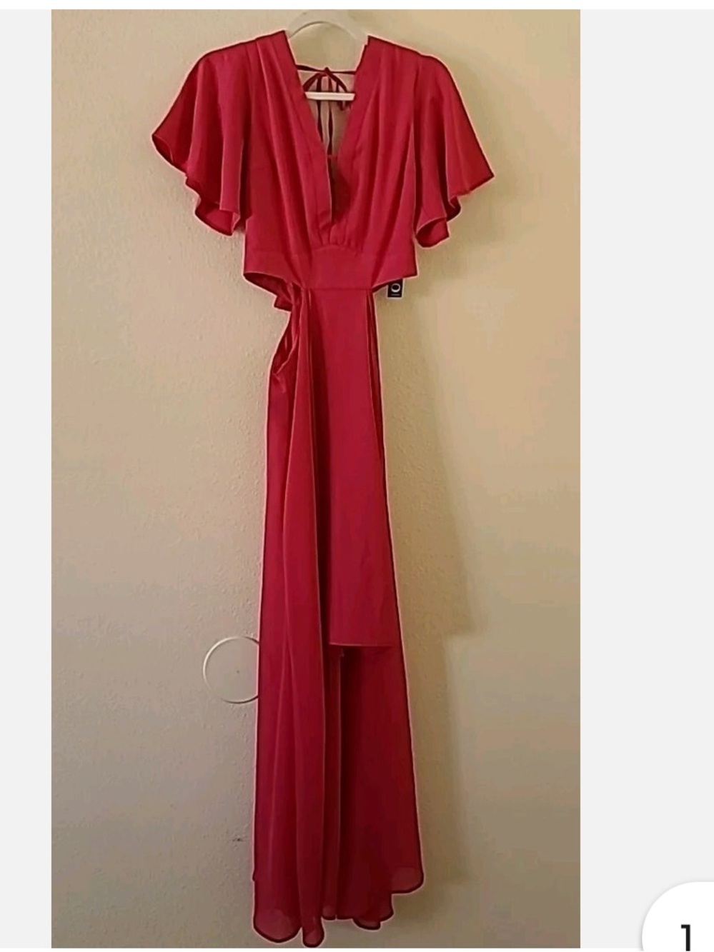 NWT XOXO Raspberry Flutter-Sleeve Cut-Out Maxi Dress